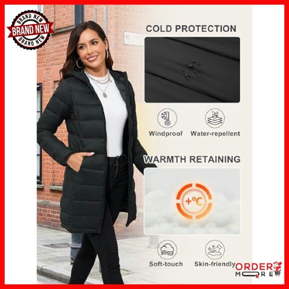 Lightweight Packable Puffer Jacket Hooded Mid-Length Winter Coat - Picture 5 of 8